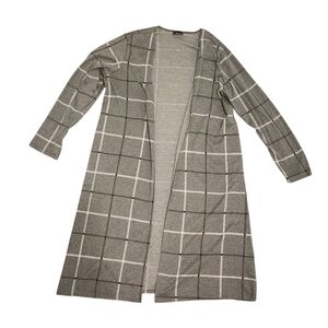 Gray Plaid Long Cardigan
